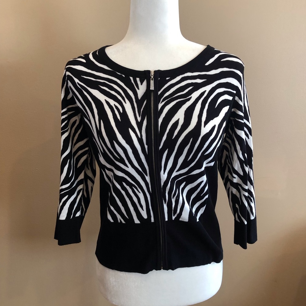 White House Black Market Zebra Print Zip Front Cardigan, Size S